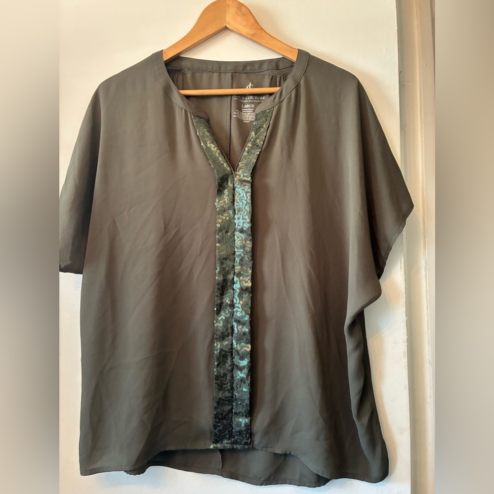 Juicy couture olive green sequin embellished top size L